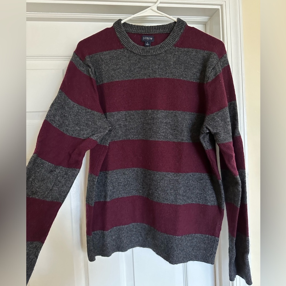Men’s J Crew Maroon and Gray Striped Sweater Size Large